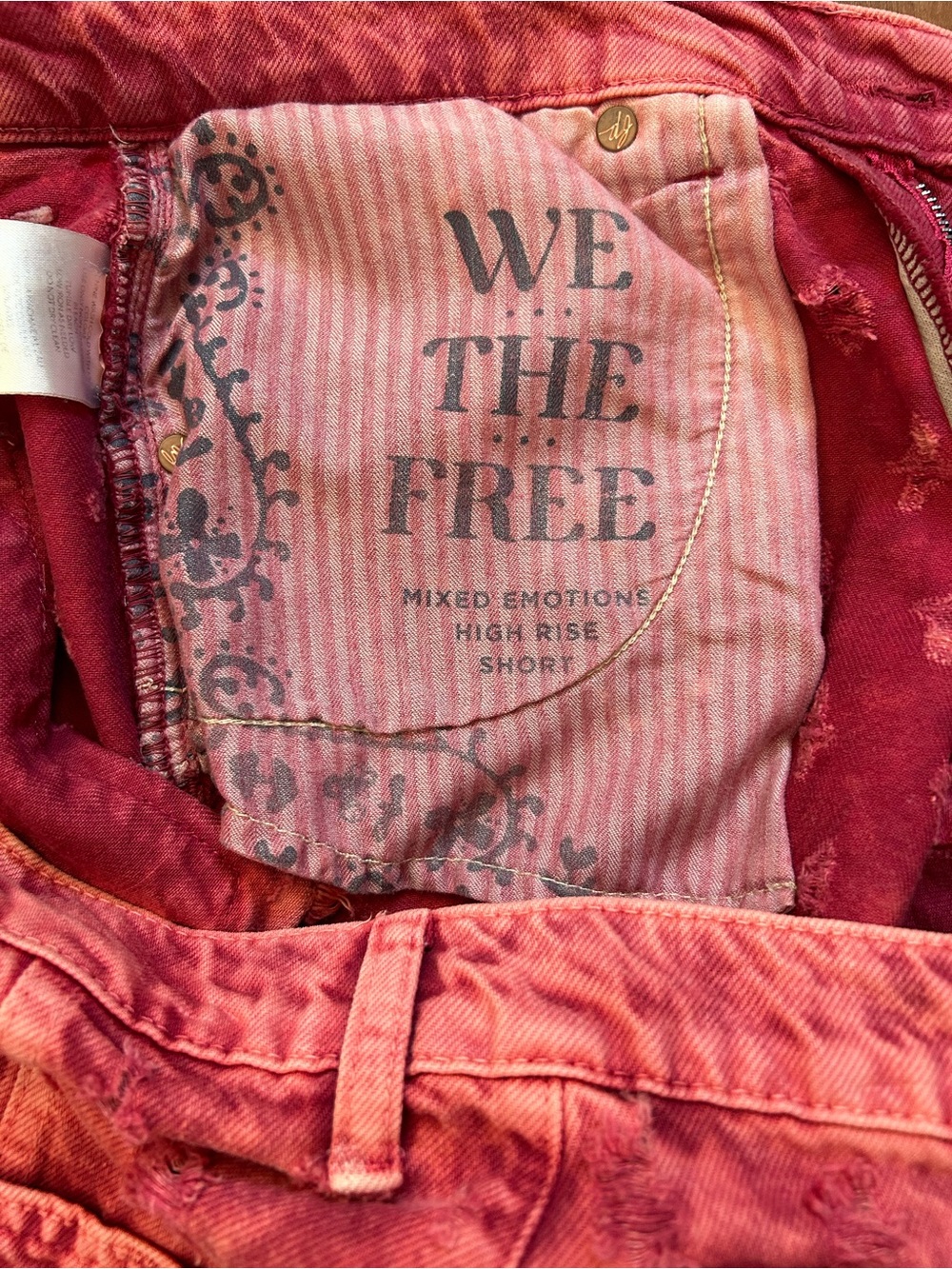 We the Free Mixed Emotions High Rise Shorts Red Distressed Jean Free People 28 - Picture 6 of 9